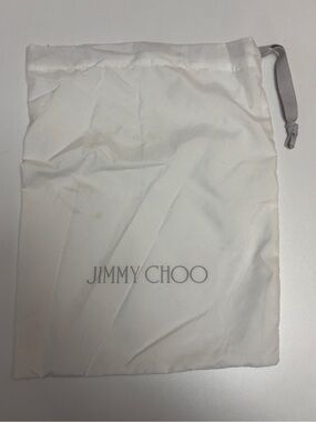 Jimmy Choo White Drawstring Storage Pouch with Gray Logo